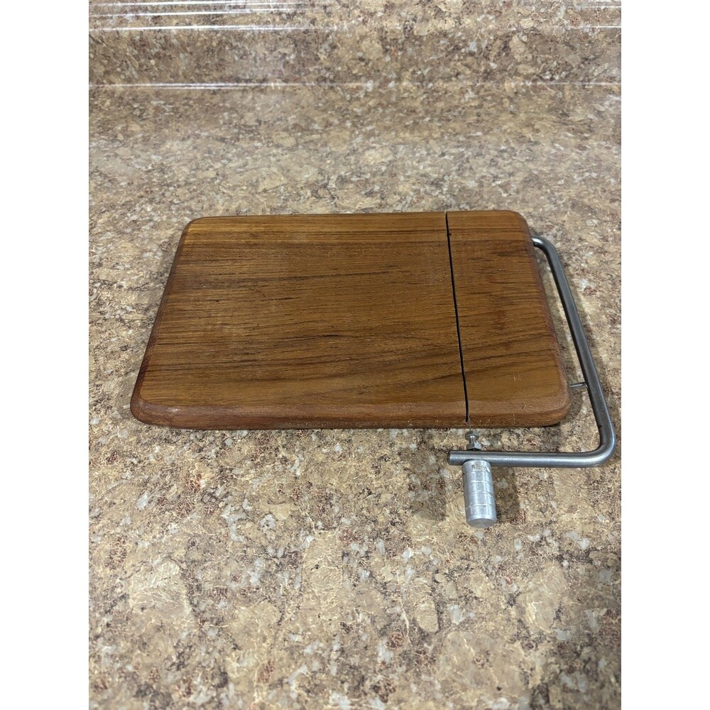 Vintage Danish Modern Goodwood Genuine Teak Wire Cheese Cutter Slicer & Board #2